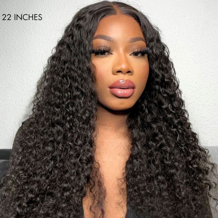 Deep Wave 4x4 Closure Lace Glueless Mid Part Long Curly Wig 100% Human Hair - US Only