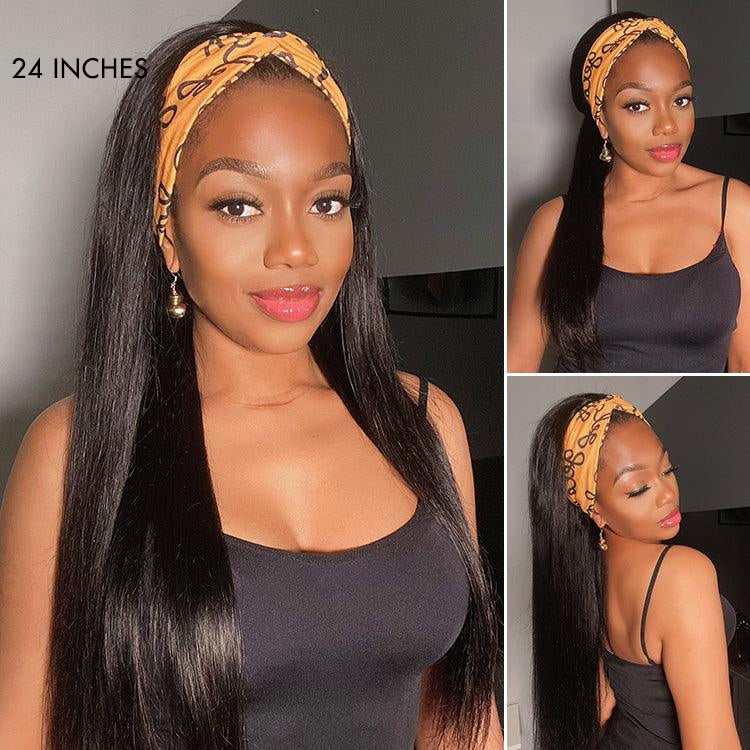 Put On & Go Silky Straight Headband Wig Beginner Friendly 100% Human Hair (Get Free Trendy Headbands) - US Only
