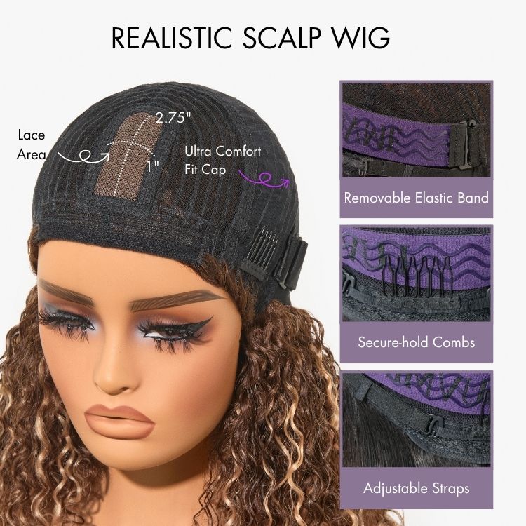 Put On and Go Blonde Highlight Yaki Straight Blunt Cut Bob Glueless Minimalist Lace Short Wig with Bangs