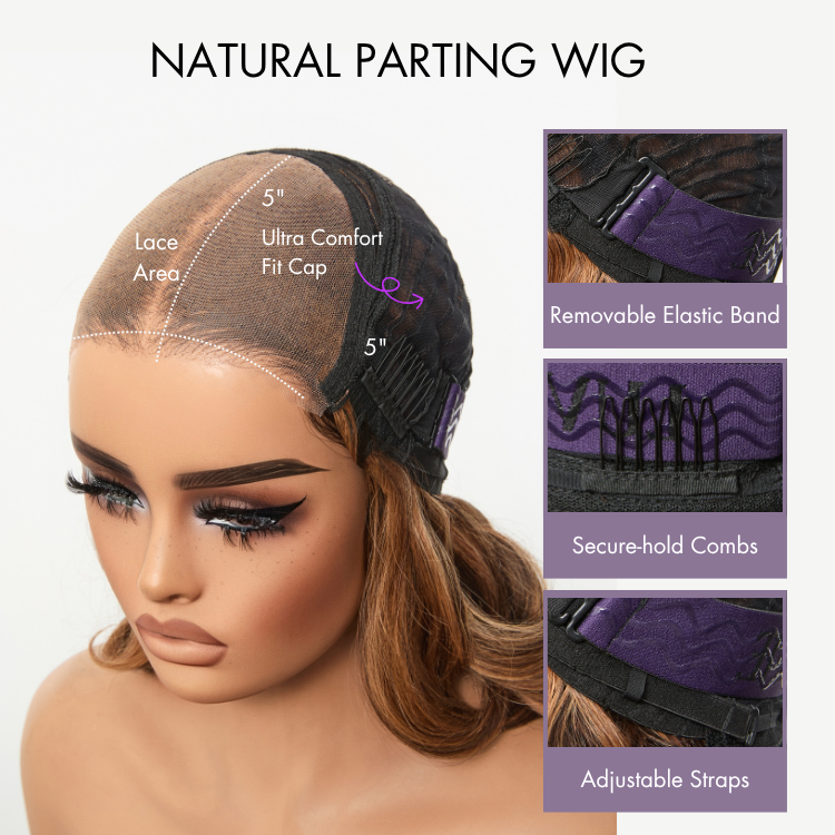 Sun-Kissed Warm Tone Brown with Blonde Highlights 180% Density Loose Wave Glueless 5x5 Closure Lace Wig Pre-Cut Lace