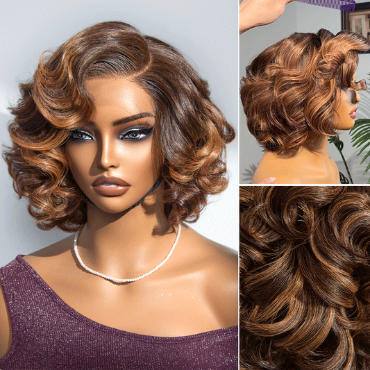 1 SEC INSTALL WIG | Mature Boss Brown Ombre Highlight / Natural Black Loose Wave Glueless Minimalist HD Lace Wig