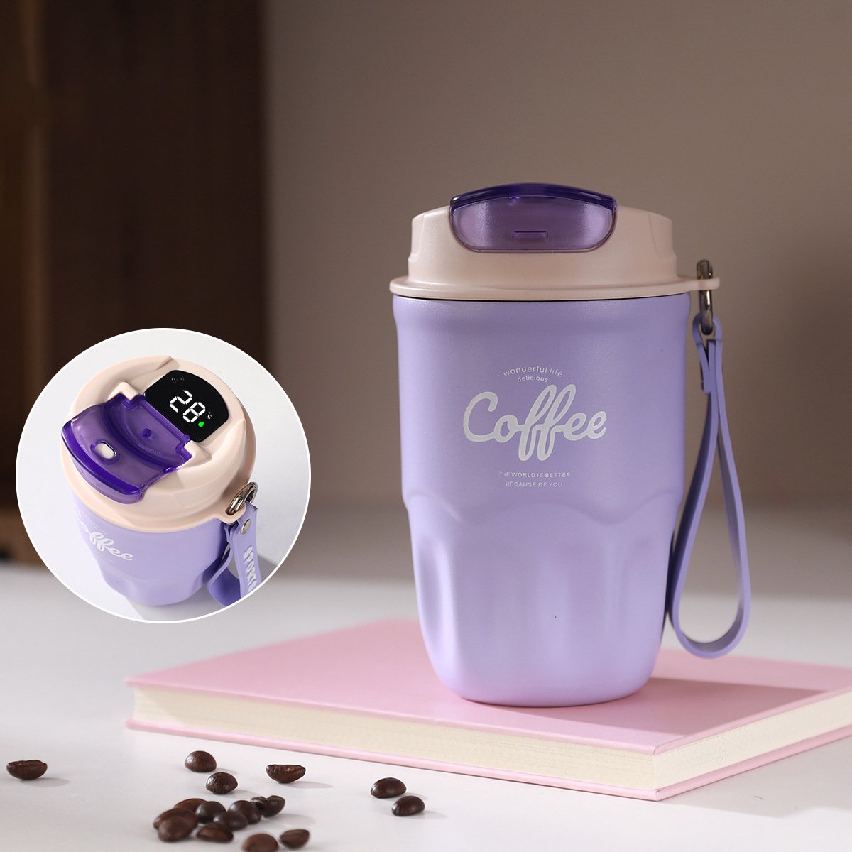 Coffee Vacuum Flask, 1 Count Portable Coffee Cup with Lid & Handle, Stainless Steel Insulated Water Bottle for Home, Office, and Outdoor Use, Insulated Travel Drinkware, Travel Coffee Mugs
