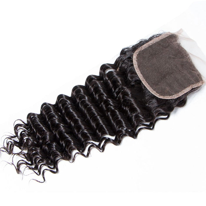 Malaysian Deep Wave 3 Bundles with 4*4 Closure Soft Unprocessed Virgin Human Hair