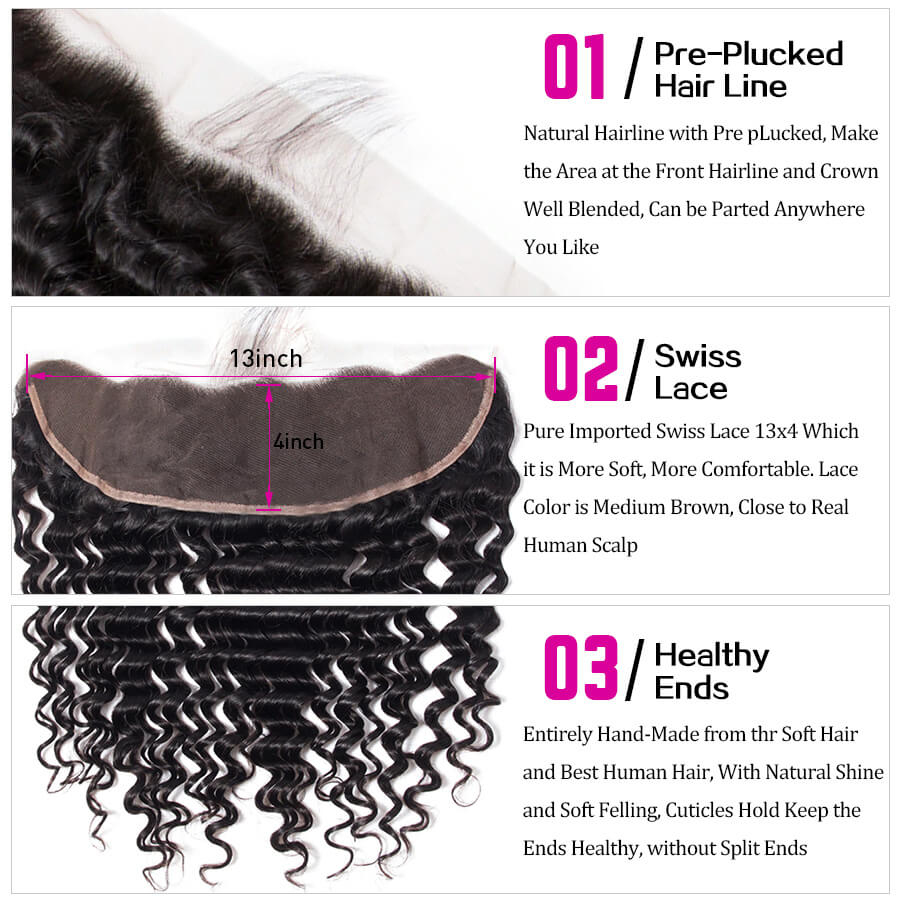 Peruvian Deep Wave 4 Bundles With 13x4 Lace Frontal 10A Virgin Human Hair Bundles With Frontal Deal