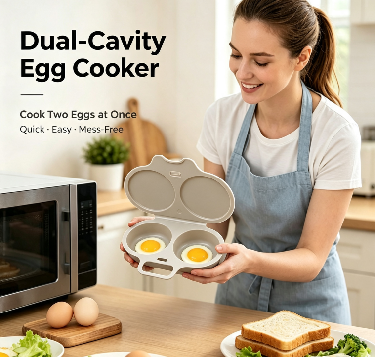 ⏰Last Day Sale-Buy 1 Get 1 Free⏰Microwave Egg Poacher – Dual-Cavity Steamer, Rapid Heating, Non-Stick PP – Ideal for Home, Office & Travel! 🔥