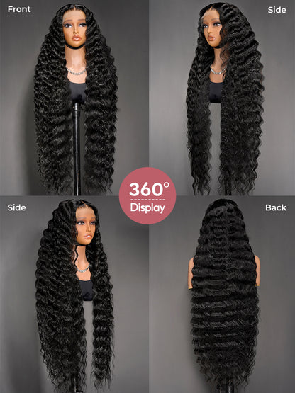 Loose Deep Curly 13x6 HD Lace Frontal Long Wig Natural Black 40Inch 250% Density Wig