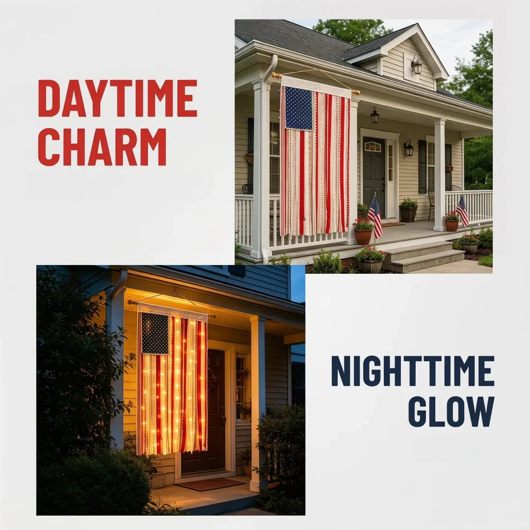 50% OFF🔥4 x 2.3 Ft Lighted Rag American Flag Banner🎆 USA 250th Celebration