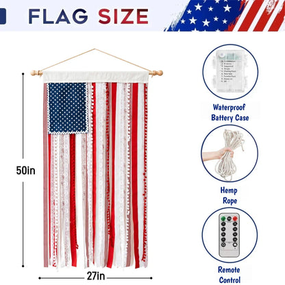 50% OFF🔥4 x 2.3 Ft Lighted Rag American Flag Banner🎆 USA 250th Celebration