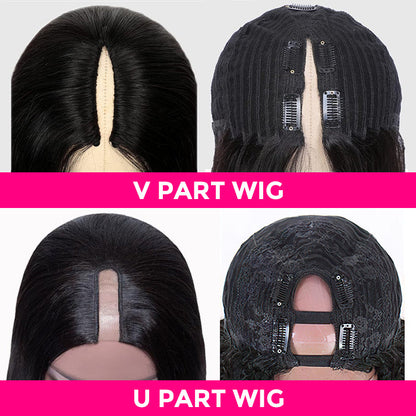 Body Wave V/U Part Wigs Highlight Balayage Colored Virgin Human Hair Glueless Wigs Beginner Friendly