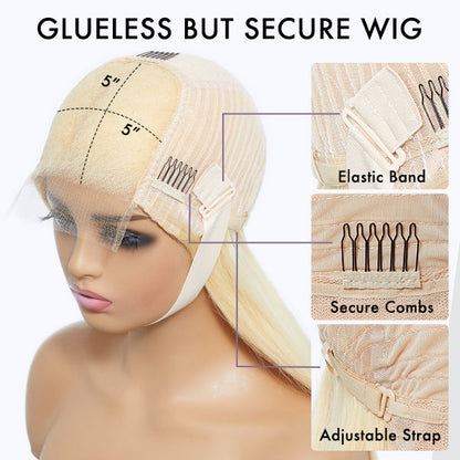 Blonde 613 Layered Cut Glueless 5x5 Closure HD Lace Wig 100% Virgin Human Hair