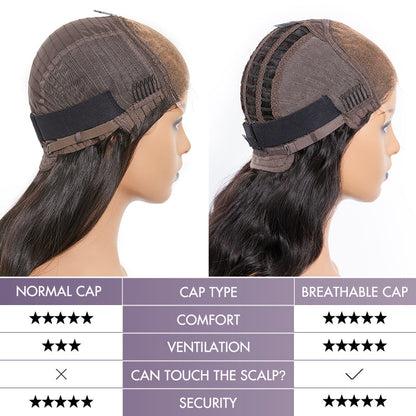 Breathable Cap Loose Wave 5x5 Closure Lace Glueless Human Hair Long Wig with Cute Bangs - US Only