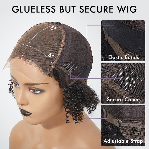 Graceful Natural Black Body Wave with Bangs 5x5 Closure Lace Glueless C Part Long Wig - US Only