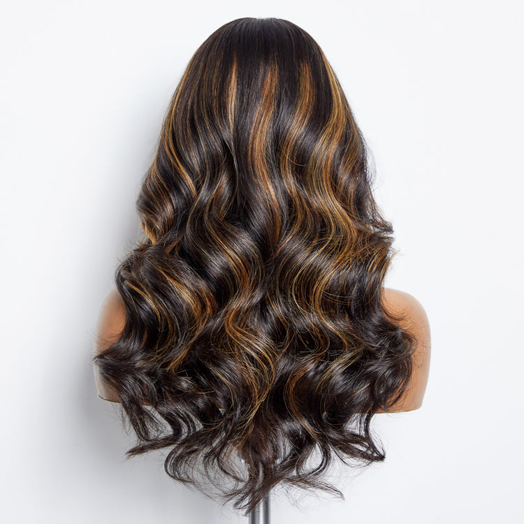Breathable Cap Loose Wave 5x5 Closure Lace Glueless Human Hair Long Wig with Cute Bangs - US Only