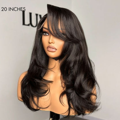 Blow Out Layered Cut C Part Glueless 5x5 Closure HD Lace Wig with Bangs| Large & Small Cap Size