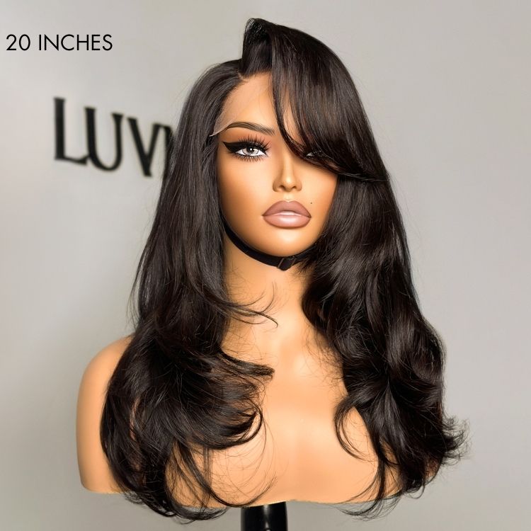 Blow Out Layered Cut C Part Glueless 5x5 Closure HD Lace Wig with Bangs| Large & Small Cap Size