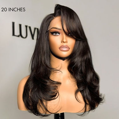 Blow Out Layered Cut C Part Glueless 5x5 Closure HD Lace Wig with Bangs| Large & Small Cap Size