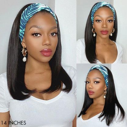 Put On & Go Silky Straight Headband Wig Beginner Friendly 100% Human Hair (Get Free Trendy Headbands) - US Only
