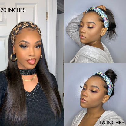 Put On & Go Silky Straight Headband Wig Beginner Friendly 100% Human Hair (Get Free Trendy Headbands) - US Only