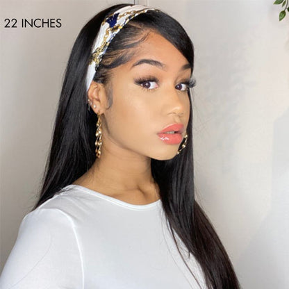 Put On & Go Silky Straight Headband Wig Beginner Friendly 100% Human Hair (Get Free Trendy Headbands) - US Only