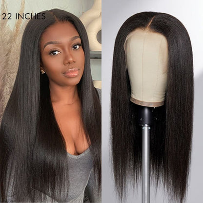 Natural Hairline Yaki Straight Glueless 13x4 Frontal HD Lace Long Wig 100% Human Hair - US Only