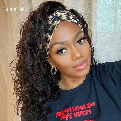 Natural Black Loose Deep Wave Glueless Headband Wig 100% Human Hair (Get Free Trendy Headbands) - US Only