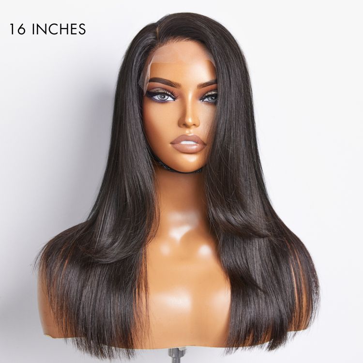 Layered Bangs Silky Straight Glueless 5x5 Closure HD Lace Wig