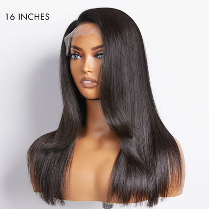 Layered Bangs Silky Straight Glueless 5x5 Closure HD Lace Wig