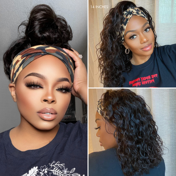 Natural Black Loose Deep Wave Glueless Headband Wig 100% Human Hair (Get Free Trendy Headbands) - US Only