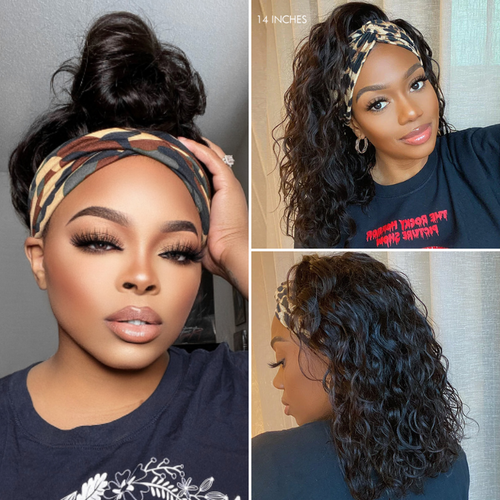 Natural Black Loose Deep Wave Glueless Headband Wig 100% Human Hair (Get Free Trendy Headbands) - US Only