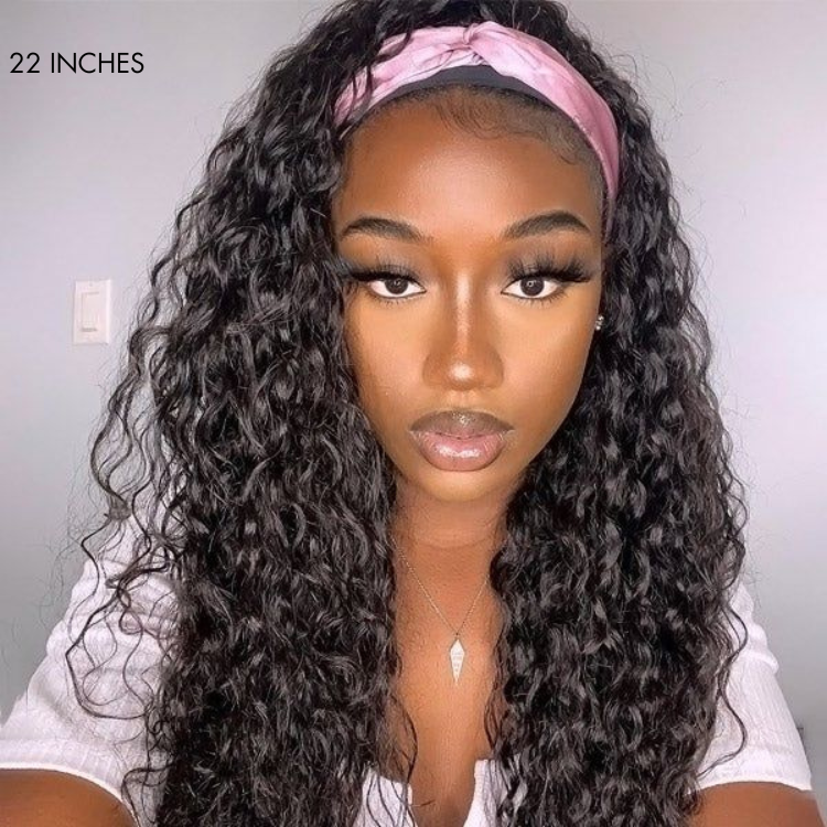 Natural Black Loose Deep Wave Glueless Headband Wig 100% Human Hair (Get Free Trendy Headbands) - US Only