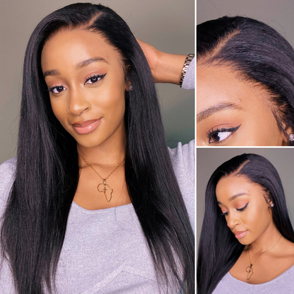 Natural Hairline Yaki Straight Glueless 13x4 Frontal HD Lace Long Wig 100% Human Hair - US Only