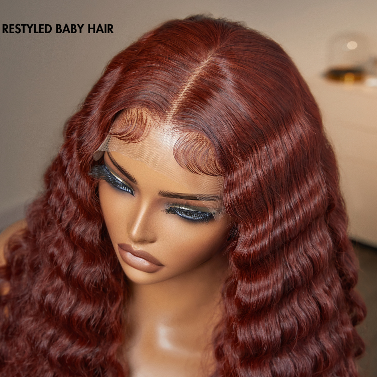 Retro Trends Dark Reddish Brown Ocean Wave Glueless 5x5 Closure Lace Long Wig  - US Only