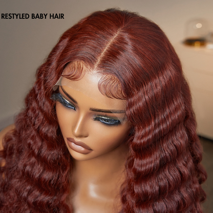 Retro Trends Dark Reddish Brown Ocean Wave Glueless 5x5 Closure Lace Long Wig  - US Only