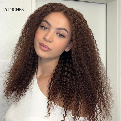 Chocolate Brown Long Curly Glueless 5x5 Closure Long Wig 100% Human Hair - US Only