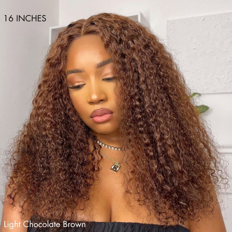 Chocolate Brown Long Curly Glueless 5x5 Closure Long Wig 100% Human Hair - US Only