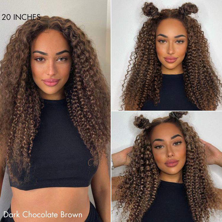 Chocolate Brown Long Curly Glueless 5x5 Closure Long Wig 100% Human Hair - US Only