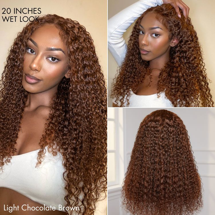 Chocolate Brown Long Curly Glueless 5x5 Closure Long Wig 100% Human Hair - US Only