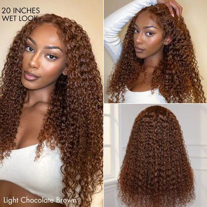 Chocolate Brown Long Curly Glueless 5x5 Closure Long Wig 100% Human Hair - US Only