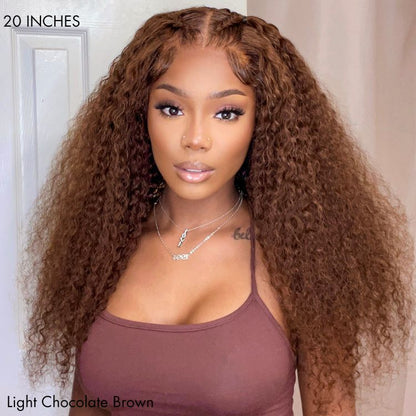 Chocolate Brown Long Curly Glueless 5x5 Closure Long Wig 100% Human Hair - US Only