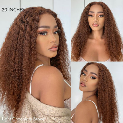 Chocolate Brown Long Curly Glueless 5x5 Closure Long Wig 100% Human Hair - US Only