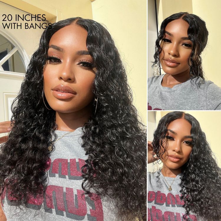 Deep Wave 4x4 Closure Lace Glueless Mid Part Long Curly Wig 100% Human Hair - US Only