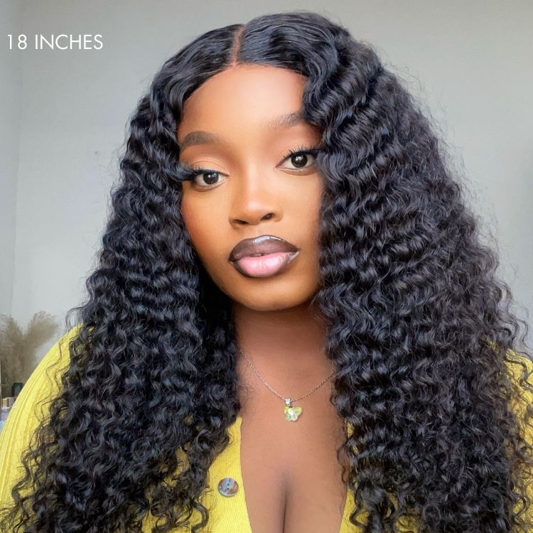 Deep Wave 4x4 Closure Lace Glueless Mid Part Long Curly Wig 100% Human Hair - US Only