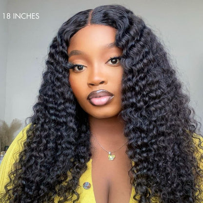 Deep Wave 4x4 Closure Lace Glueless Mid Part Long Curly Wig 100% Human Hair - US Only