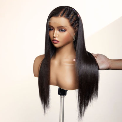 PreMax Wigs | 200% Density Natural Black Left Side Braids Straight 13x4 Frontal HD Lace Long Wig  - US Only