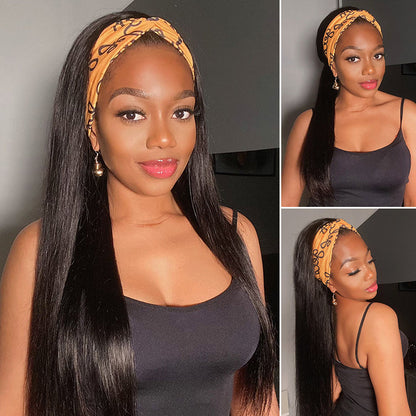 Put On & Go Silky Straight Headband Wig Beginner Friendly 100% Human Hair (Get Free Trendy Headbands) - US Only