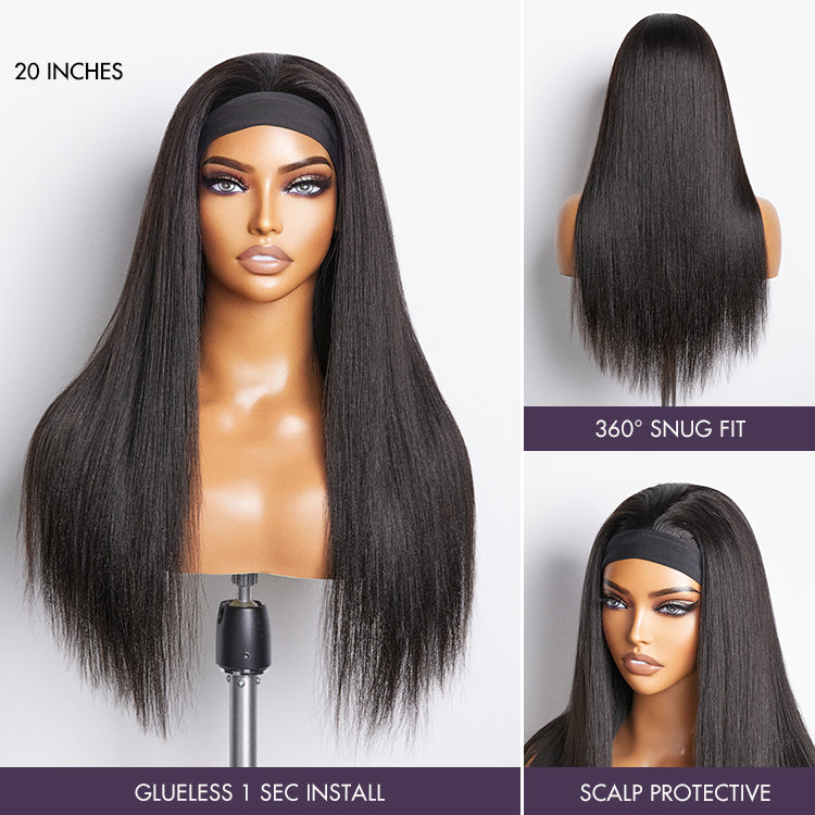 Put On & Go Silky Straight Headband Wig Beginner Friendly 100% Human Hair (Get Free Trendy Headbands) - US Only