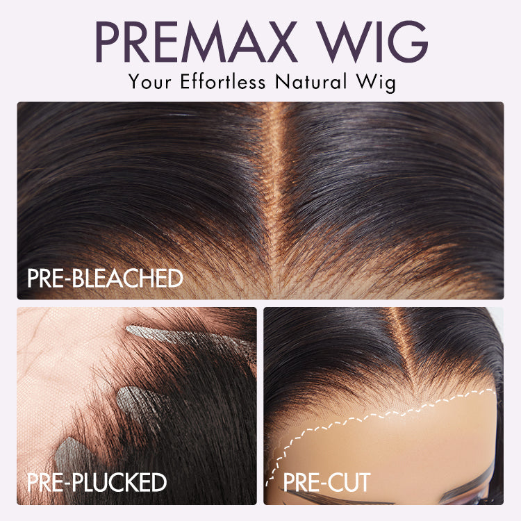 PreMax Wigs | 200% Density Natural Black Left Side Braids Straight 13x4 Frontal HD Lace Long Wig  - US Only