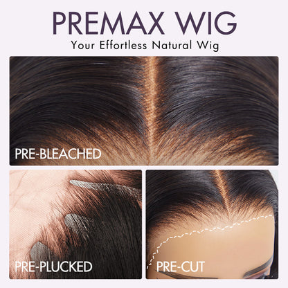 PreMax Wigs | 200% Density Natural Black Left Side Braids Straight 13x4 Frontal HD Lace Long Wig  - US Only