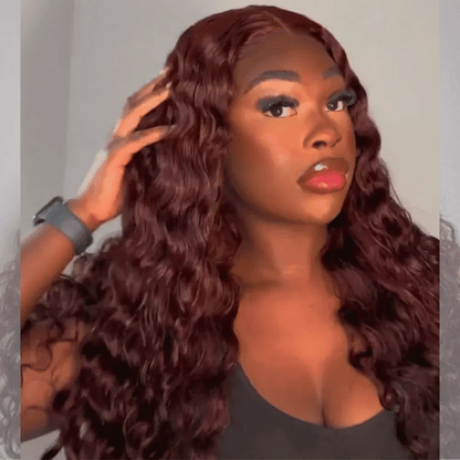 Retro Trends Dark Reddish Brown Ocean Wave Glueless 5x5 Closure Lace Long Wig  - US Only