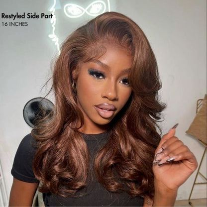 Chestnut Brown Loose Wave 5x5 Closure Lace Glueless Mid Part Long Wig 100% Human Hair - US Only
